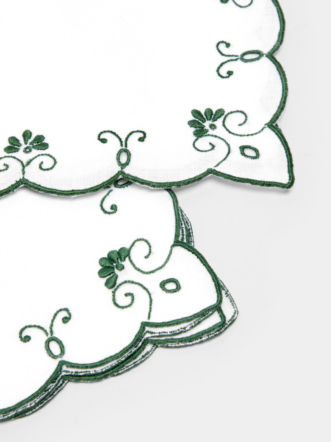 Taf Firenze - Piccoli Ventagli Hand-Embroidered Linen Placemats and Napkins (Set of 6) -  - ABASK