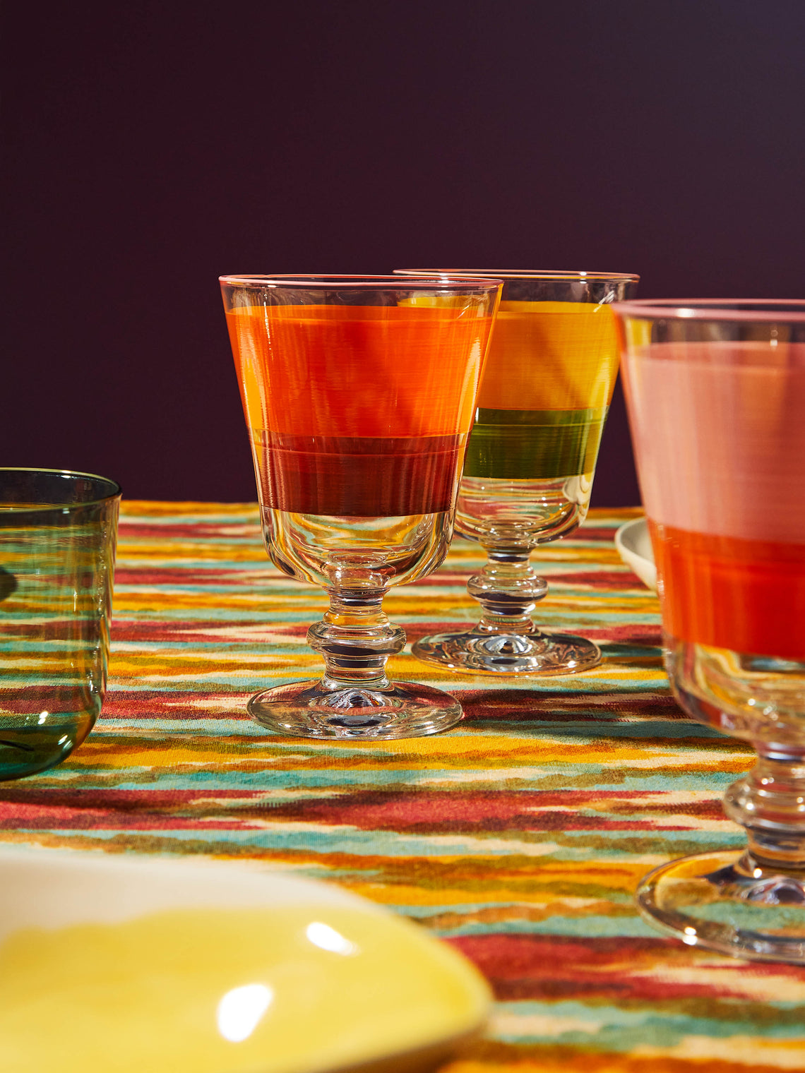 Los Vasos de Agua Clara - Portofino Hand-Painted Stemmed Glasses (Set of 6) -  - ABASK