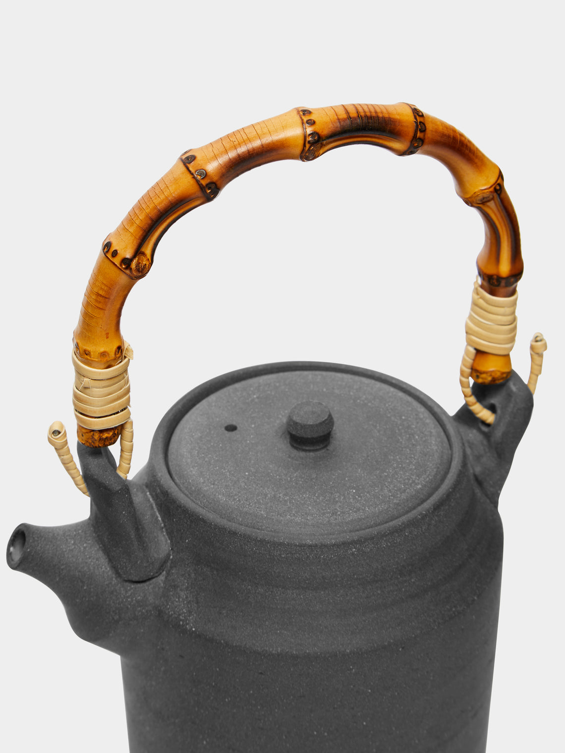 Ido Ferber - Black Clay and Silk Glaze Tall Pot with Bamboo Handle -  - ABASK