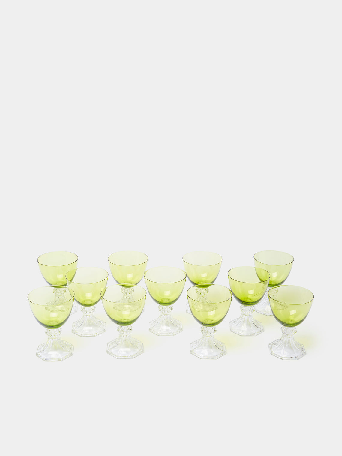Antique and Vintage - 1930s Val Saint Lambert Crystal Wine Glass (Set of 10) - Green - ABASK