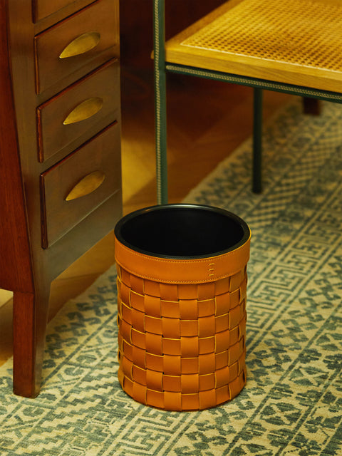 Rabitti 1969 - Mondina Woven Leather Wastepaper Bin -  - ABASK