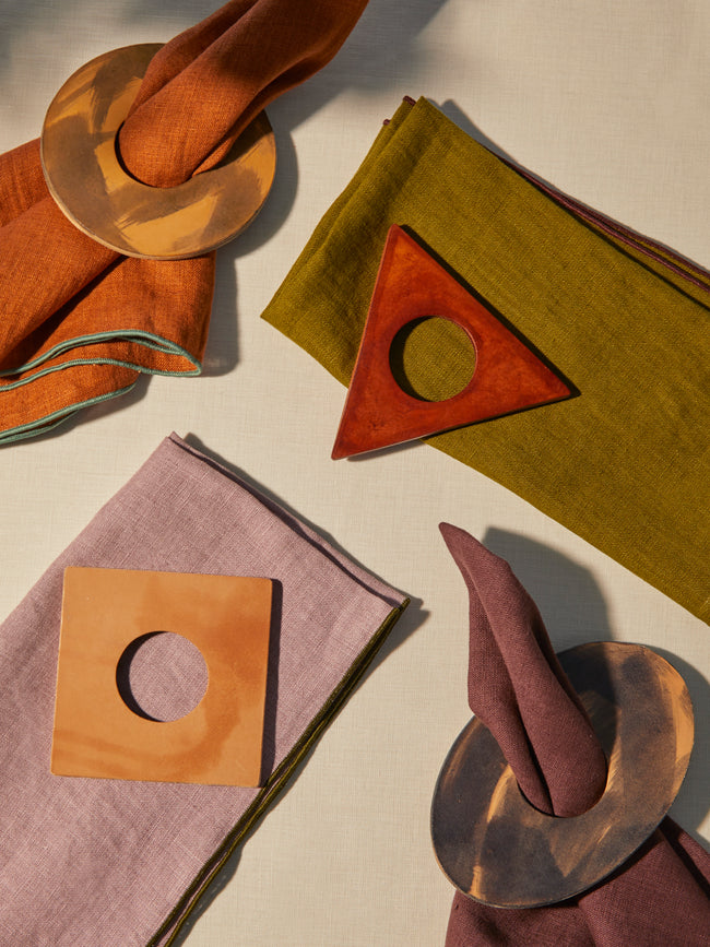 Peter Speliopoulos Projects - Hand-Stained Abstract Shapes Leather Napkin Ring (Set of 4) - ABASK - 
