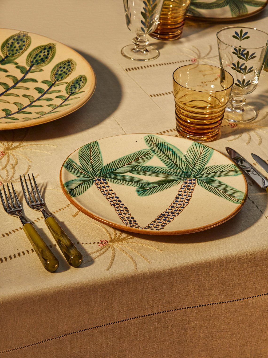 Anut Cairo - Palm Hand-Painted Ceramic Dinner Plates (Set of 4) -  - ABASK