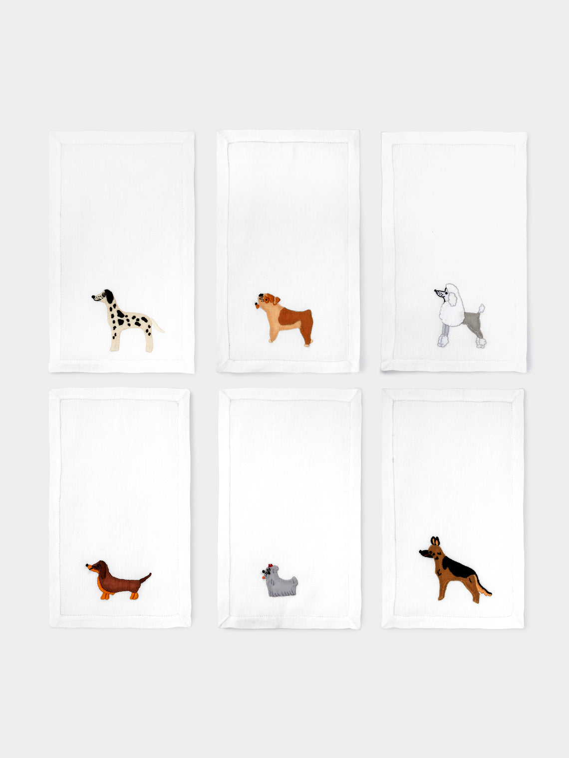 Taf Firenze - Dogs Hand-Embroidered Linen Cocktail Napkins (Set of 6) -  - ABASK
