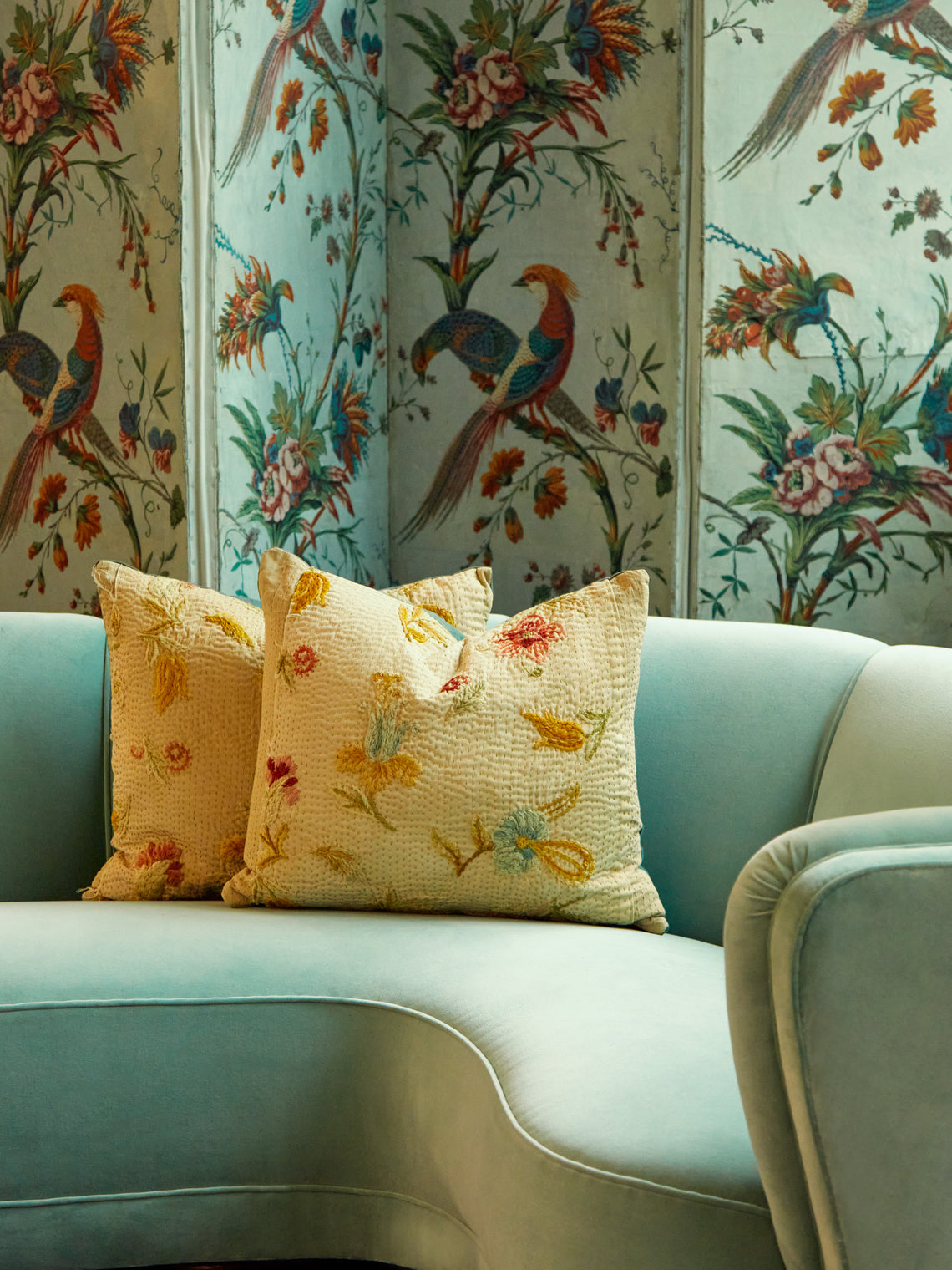 By Walid - 19th-Century Embroidered Wool Cushion -  - ABASK