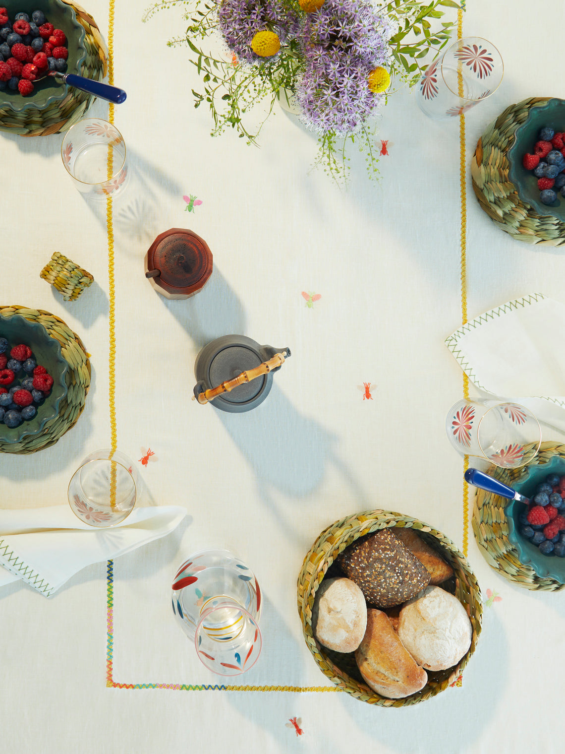 Anut - Bees Hand-Embroidered Linen Tablecloth -  - ABASK