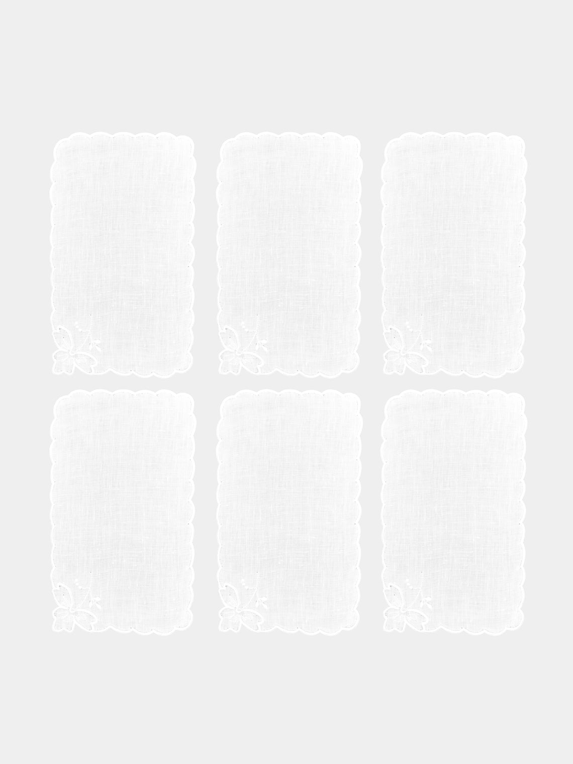 Taf Firenze - Smerlo Foglie Hand-Embroidered Linen Cocktail Napkins (Set of 6) -  - ABASK