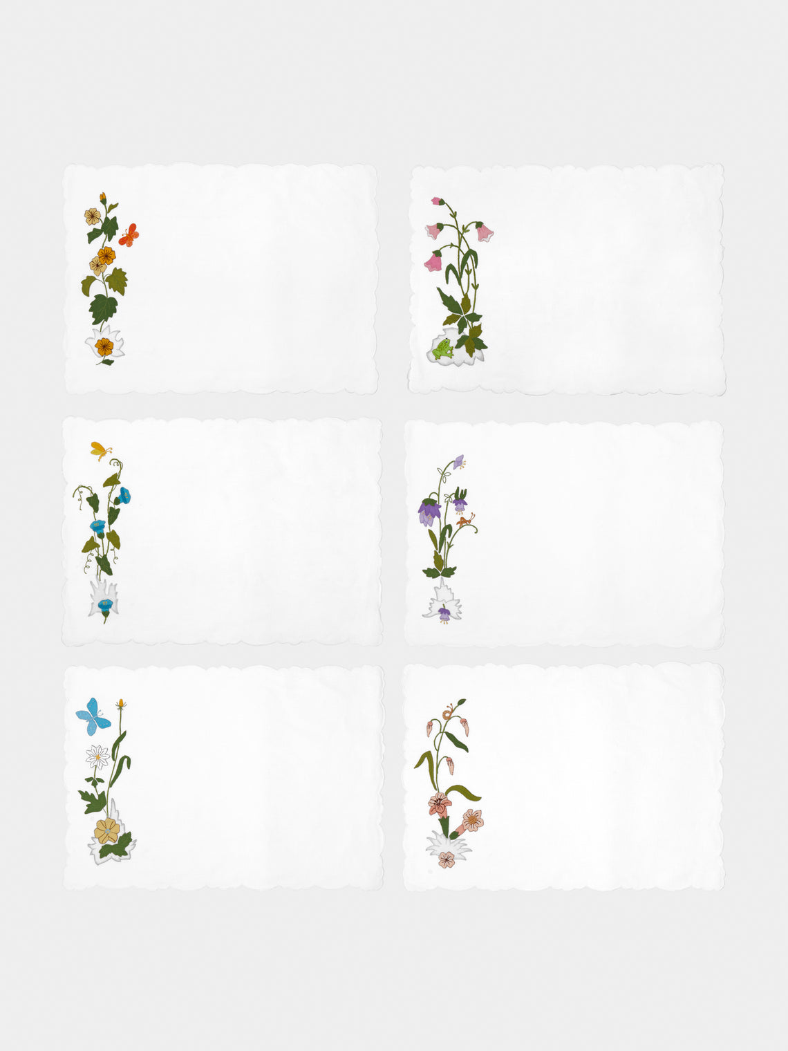 Taf Firenze - Fantasia Estate Hand-Embroidered Linen Placemats and Napkins (Set of 6) -  - ABASK