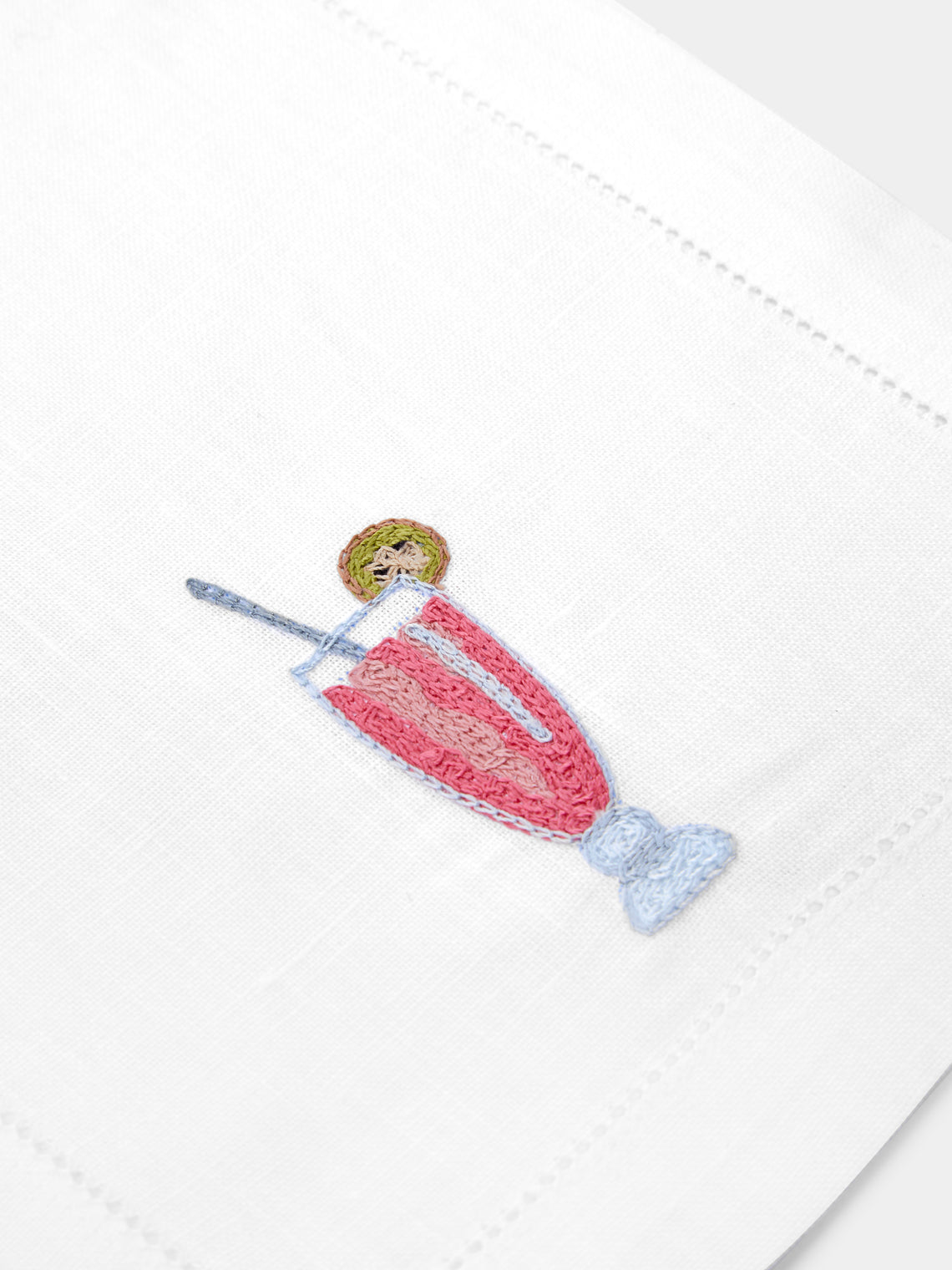 Loretta Caponi - Aperitivo Hand-Embroidered Linen Cocktail Napkins (Set of 6) -  - ABASK