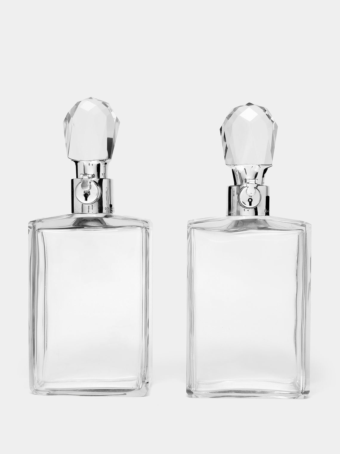 Antique and Vintage - 1930s Silver & Cut Glass Locking Decanter (Set of 2) - Clear - ABASK - 