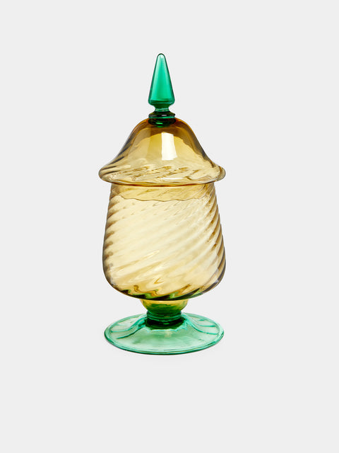 Antique and Vintage - 1925 Steuben Glass Covered Urn - Yellow - ABASK - 
