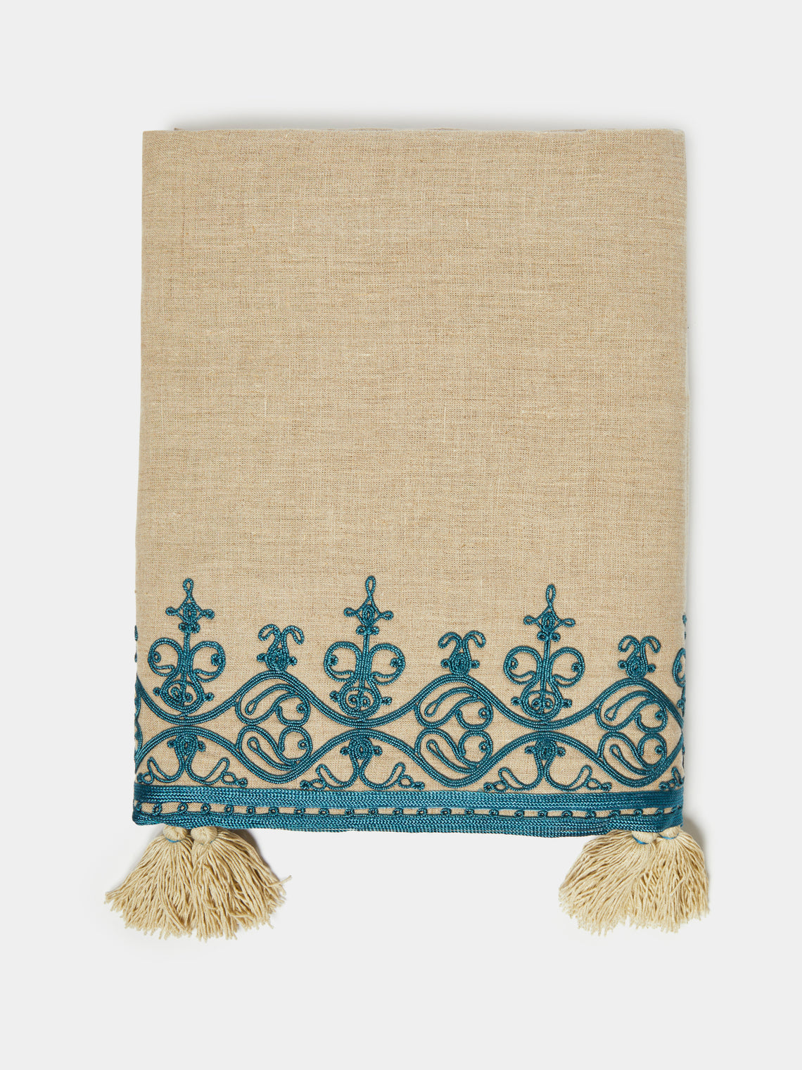 Anut - Mamlouk Hand-Embroidered Linen Rectangular Tablecloth -  - ABASK - 