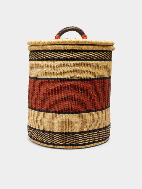 Baba Tree - Handwoven Elephant Grass Lidded Basket - Brown - ABASK