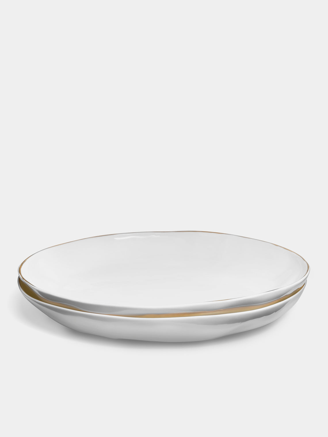 Feldspar - 24ct Gold Painted Bone China Shallow Serving Bowl - White - ABASK