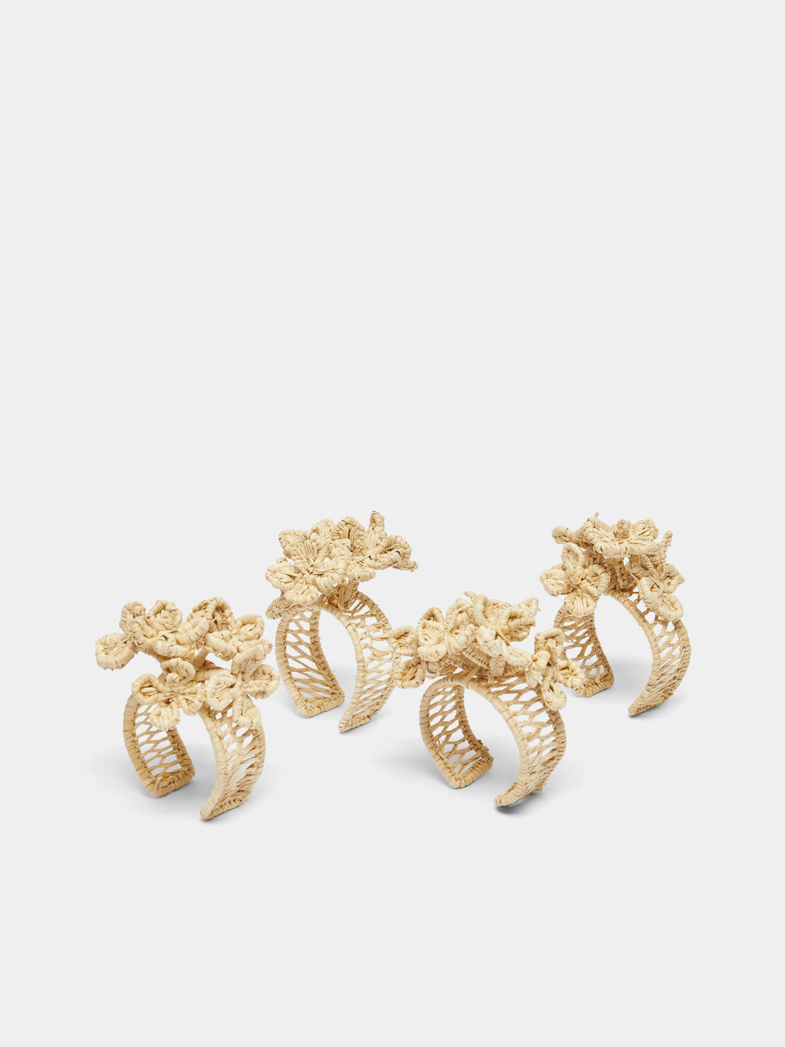 Artesanías del Atlántico - Coral Flower Handwoven Palm Napkin Rings (Set of 4) -  - ABASK
