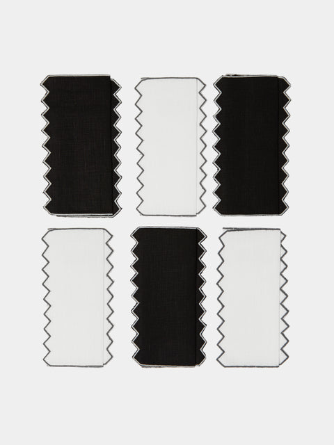 Los Encajeros - Triangu Embroidered Linen Cocktail Napkins (Set of 6) -  - ABASK