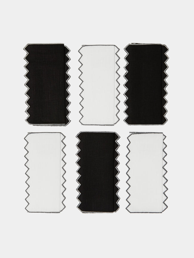 Los Encajeros - Triangu Embroidered Linen Cocktail Napkins (Set of 6) -  - ABASK