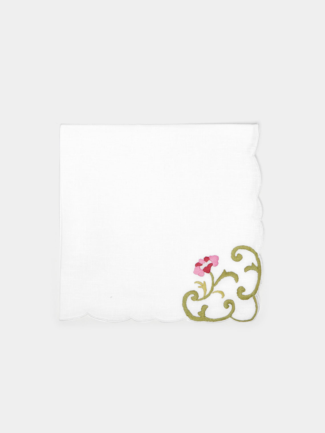 Taf Firenze - Rose Hand-Embroidered Linen Placemats and Napkins (Set of 6) -  - ABASK