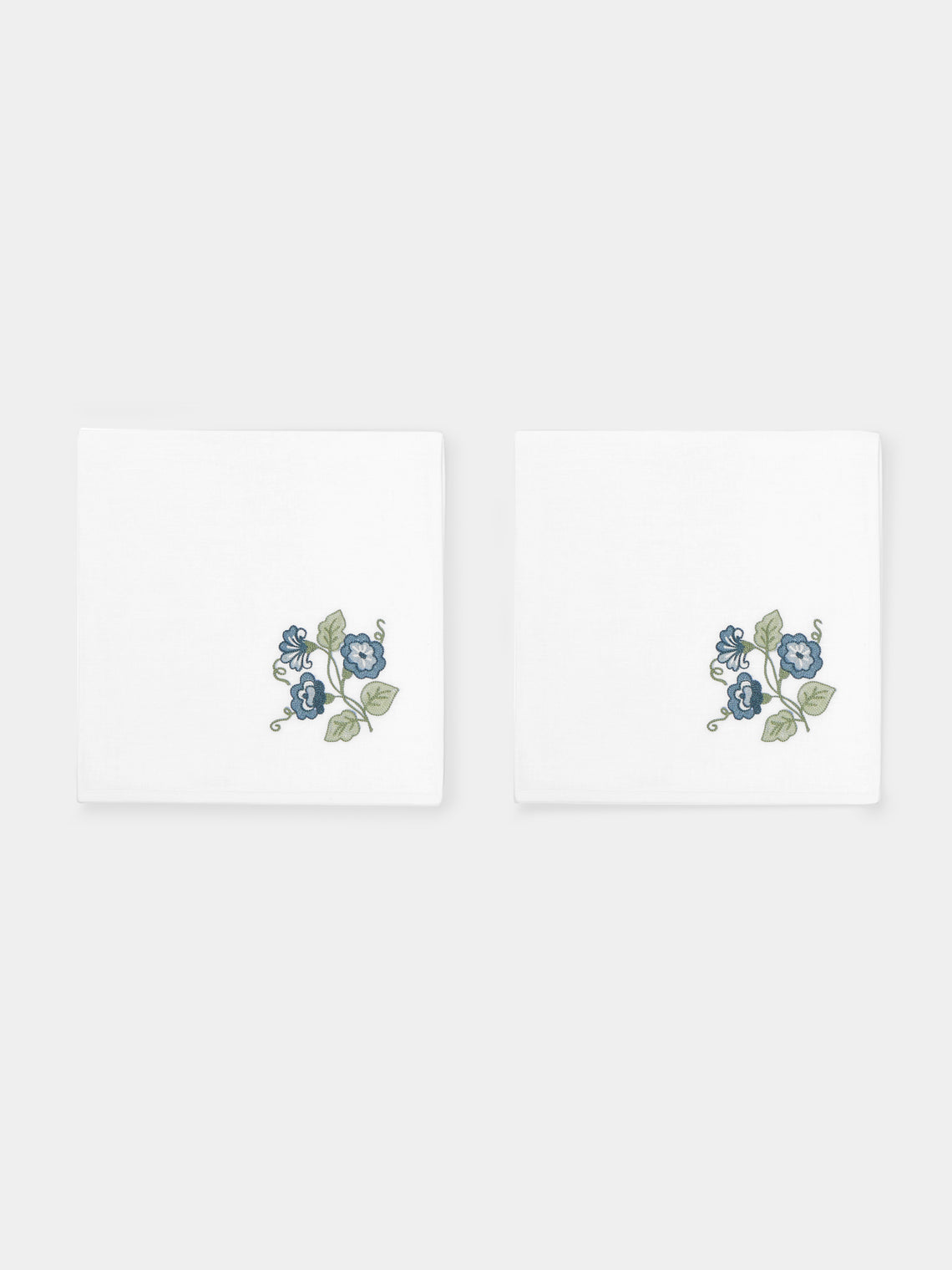 Loretta Caponi - Morning Glory Hand-Embroidered Linen Placemats and Napkins (Set of 2) - White - ABASK