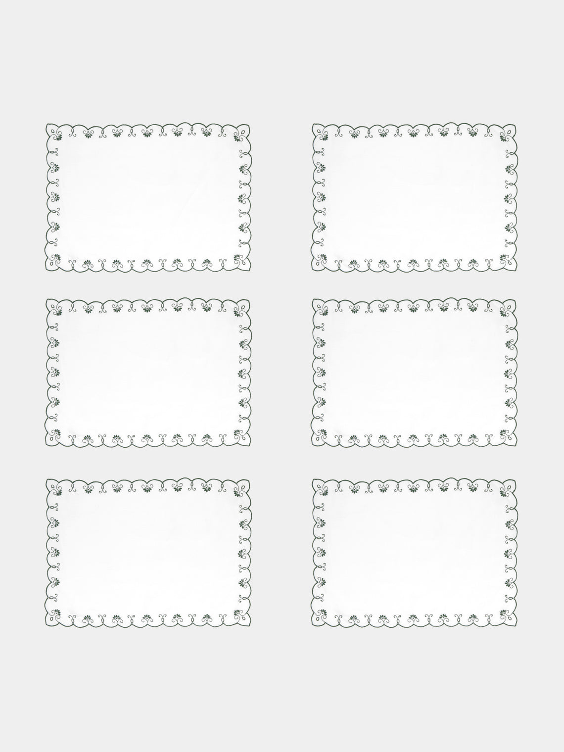 Taf Firenze - Piccoli Ventagli Hand-Embroidered Linen Placemats and Napkins (Set of 6) -  - ABASK