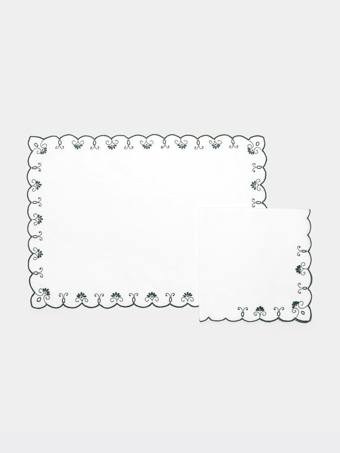 Taf Firenze - Piccoli Ventagli Hand-Embroidered Linen Placemats and Napkins (Set of 6) -  - ABASK - 