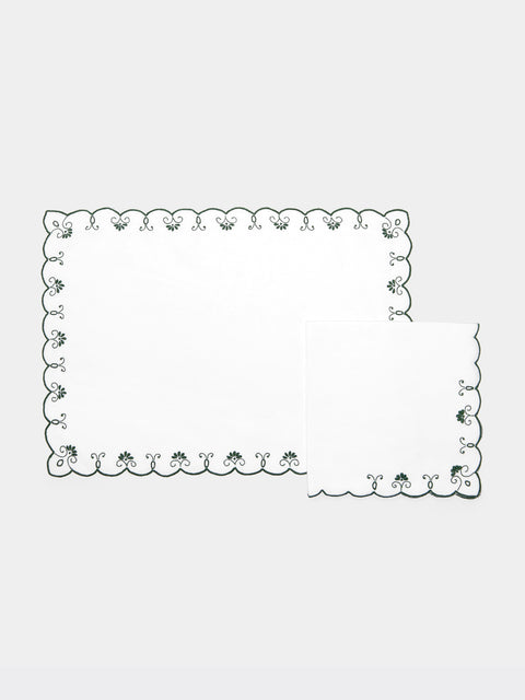 Taf Firenze - Piccoli Ventagli Hand-Embroidered Linen Placemats and Napkins (Set of 6) -  - ABASK - 