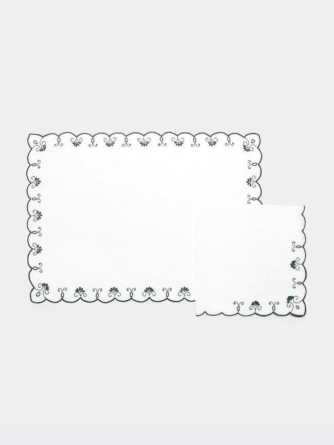 Taf Firenze - Piccoli Ventagli Hand-Embroidered Linen Placemats and Napkins (Set of 6) -  - ABASK - 