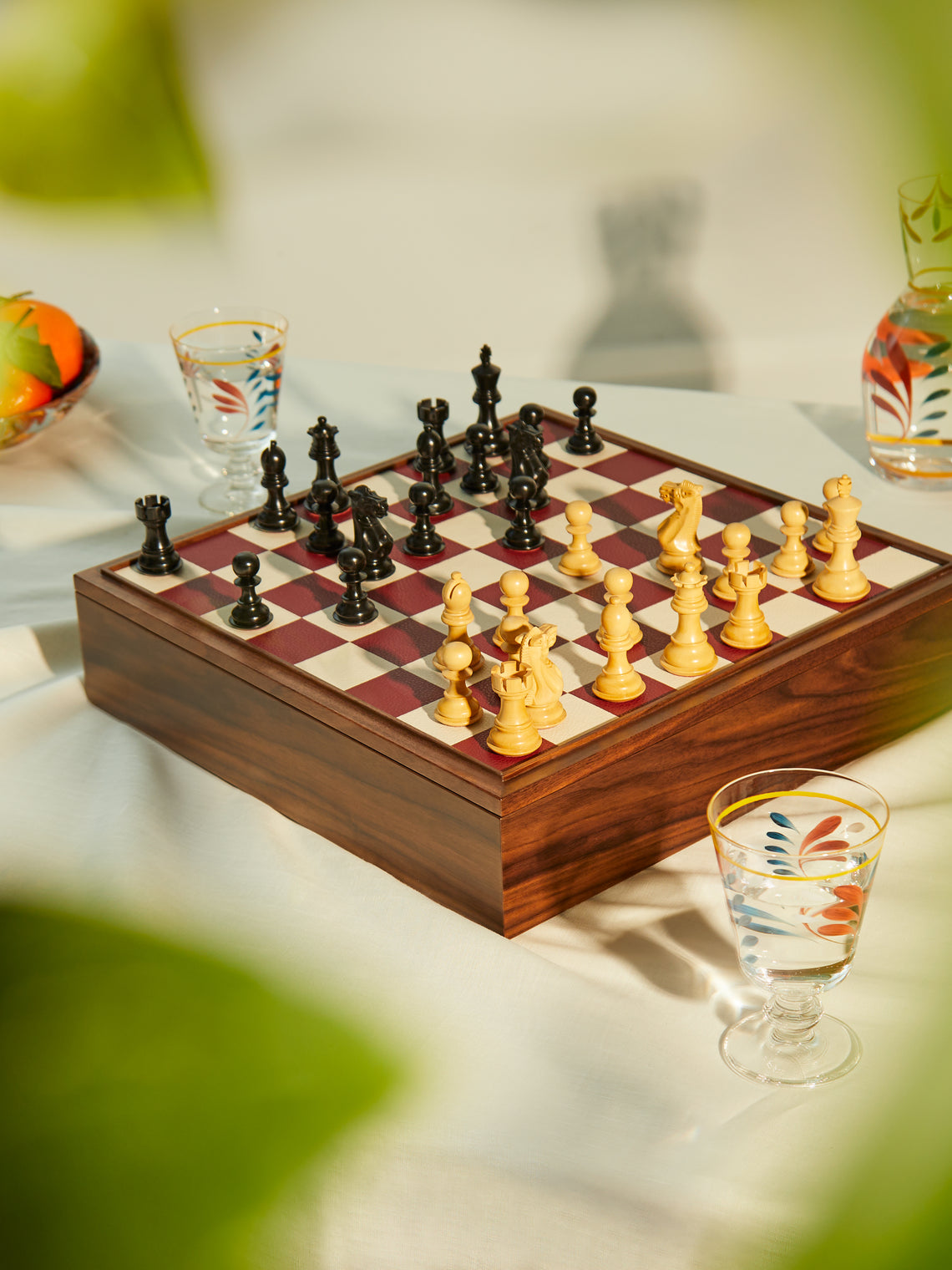 Linley - Mayfair Wood and Leather Tabletop Chess Set -  - ABASK