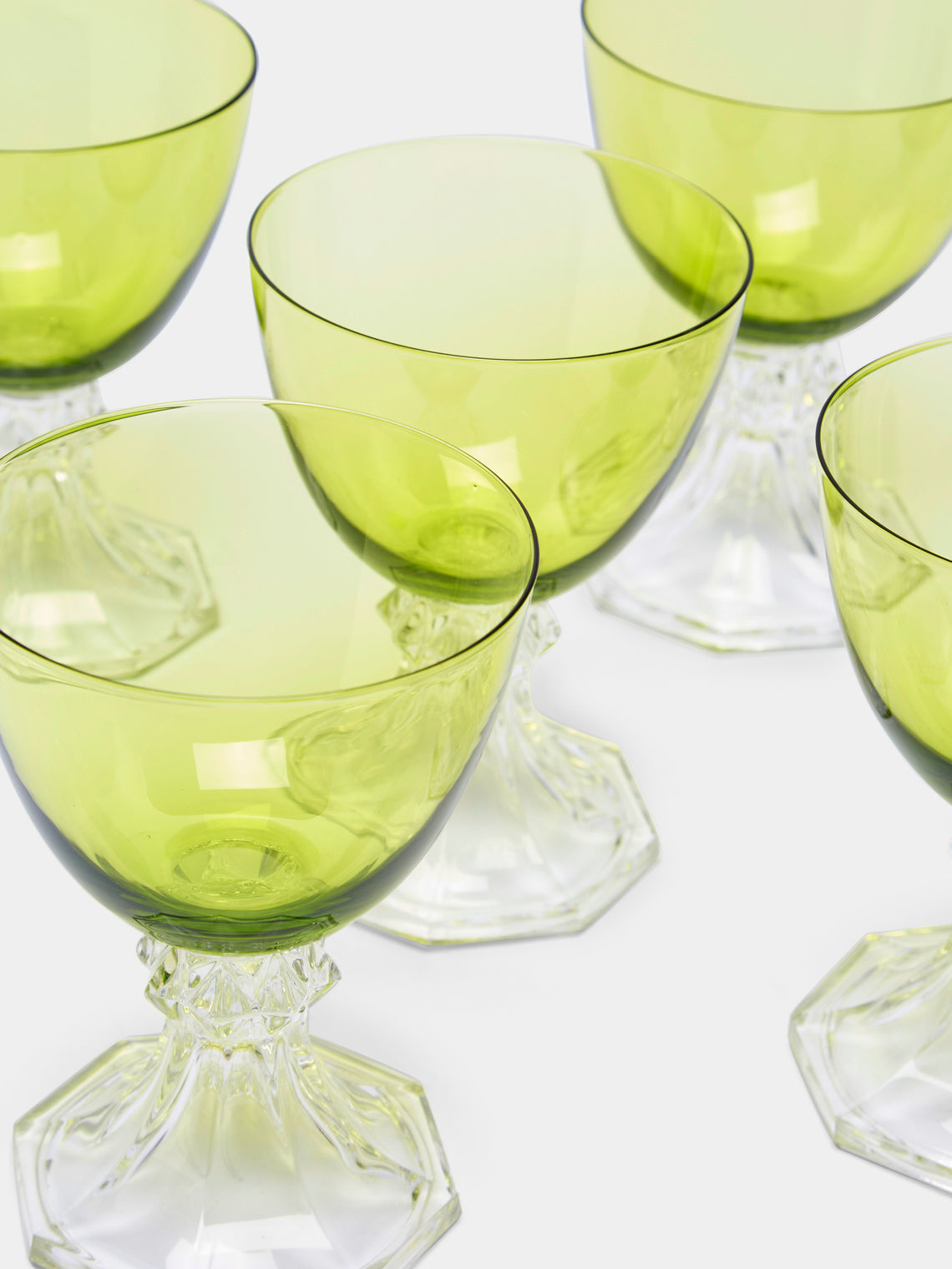 Antique and Vintage - 1930s Val Saint Lambert Crystal Wine Glass (Set of 10) - Green - ABASK