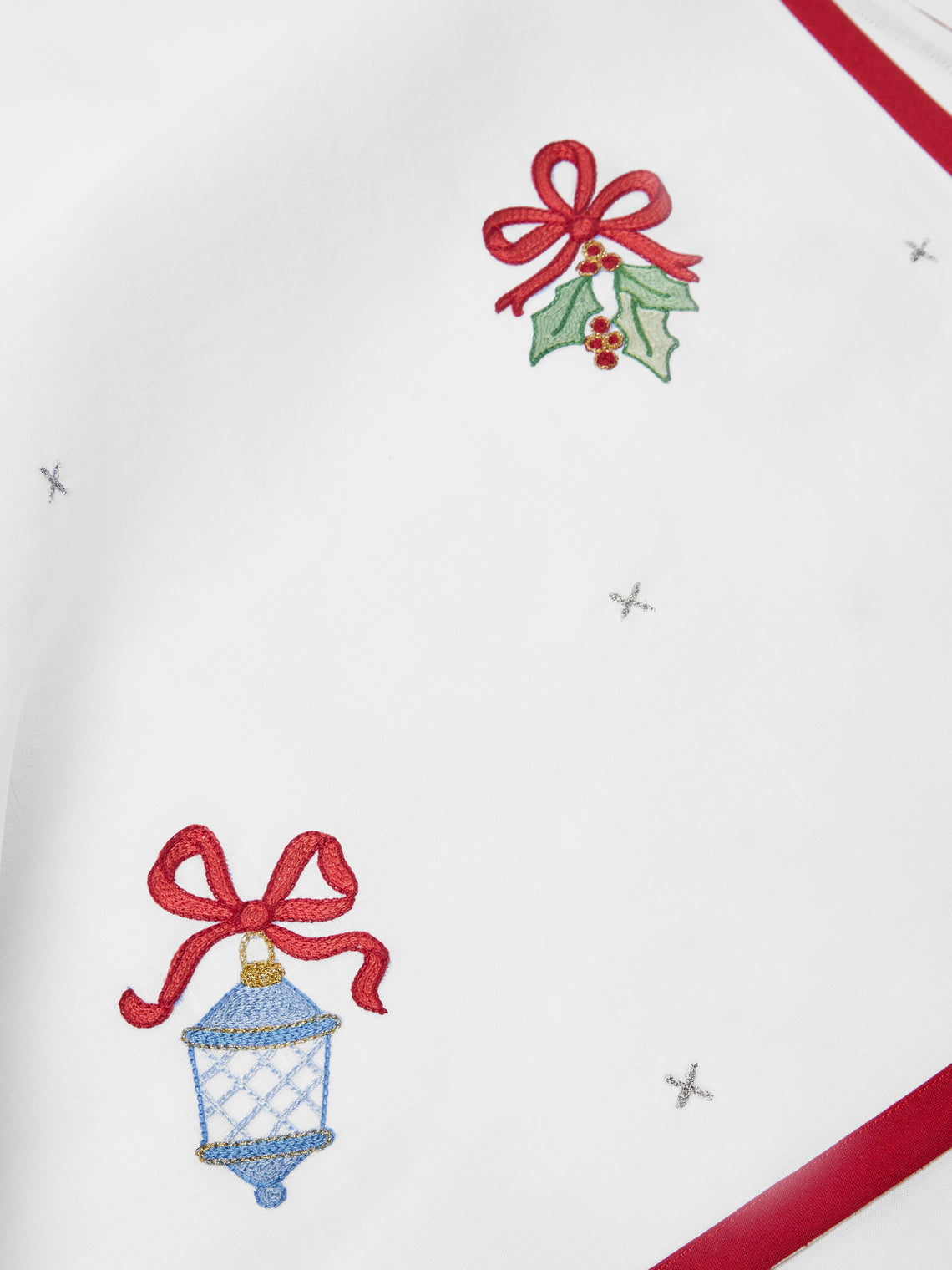 Loretta Caponi - Christmas Hand-Embroidered Linen Table Runner -  - ABASK