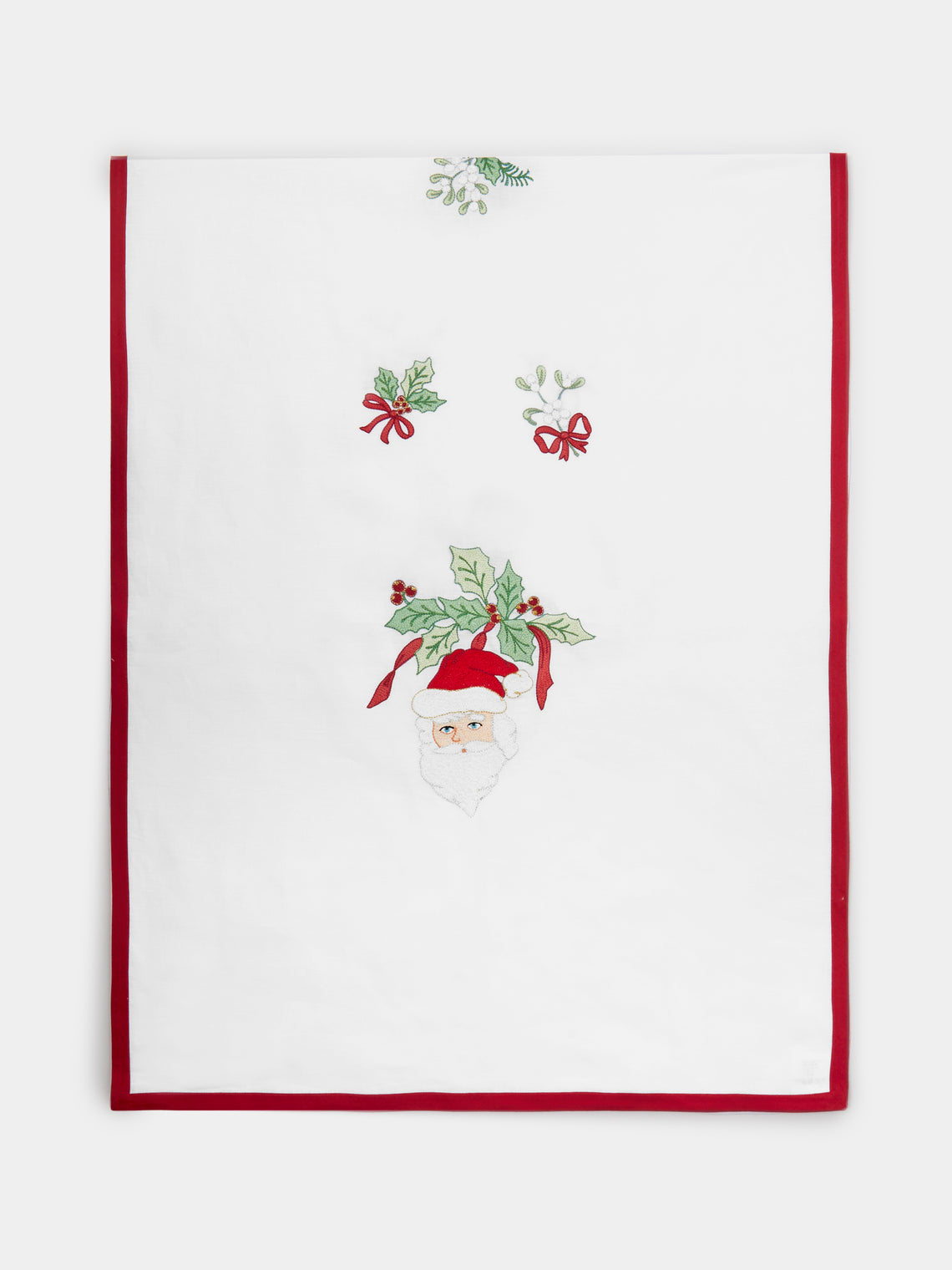 Loretta Caponi - Santa Claus Hand-Embroidered Linen Table Runner -  - ABASK - 