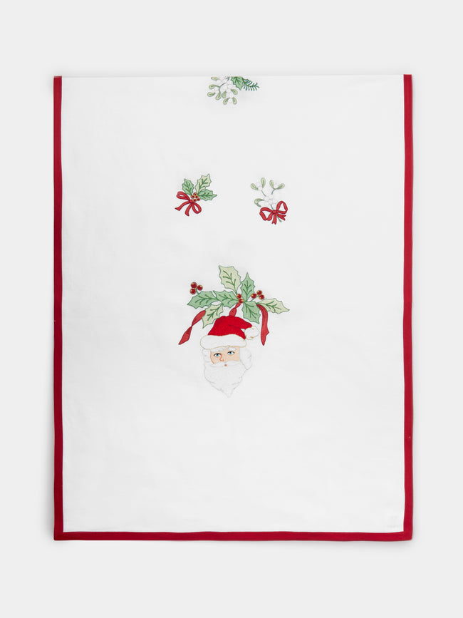 Loretta Caponi - Santa Claus Hand-Embroidered Linen Table Runner -  - ABASK - 