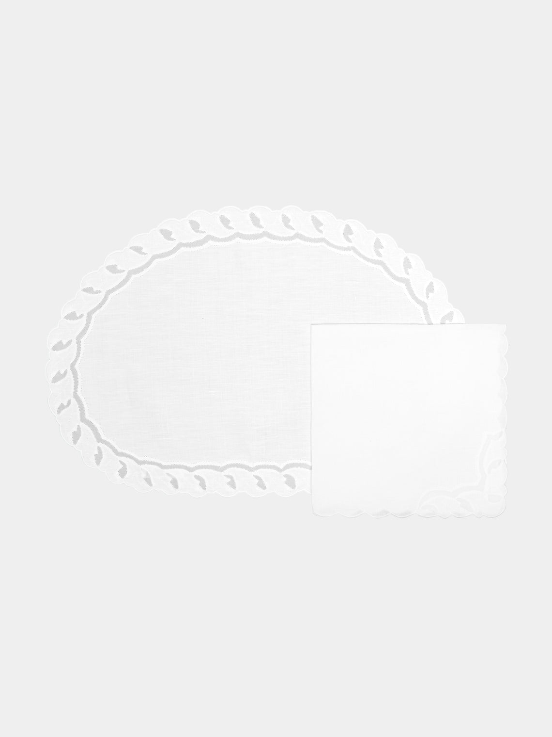 Taf Firenze - Foglie Organza Hand-Embroidered Linen Placemats and Napkins (Set of 6) -  - ABASK - 