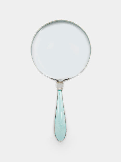 Antique and Vintage - 1920s Sterling Silver Enamel-Mounted Magnifying Glass - Blue - ABASK - 