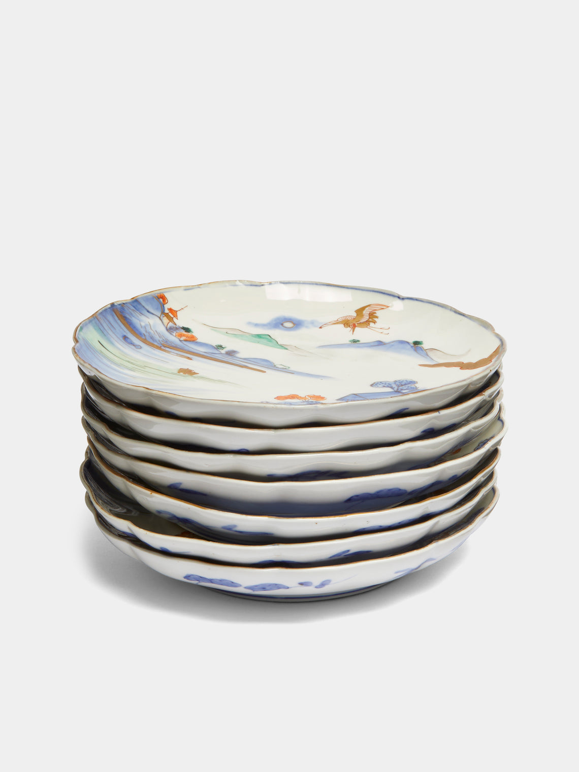 Antique and Vintage - Late 19th Century Hand-Painted Japanese Ceramic Plate (Set of 7) - Multiple - ABASK