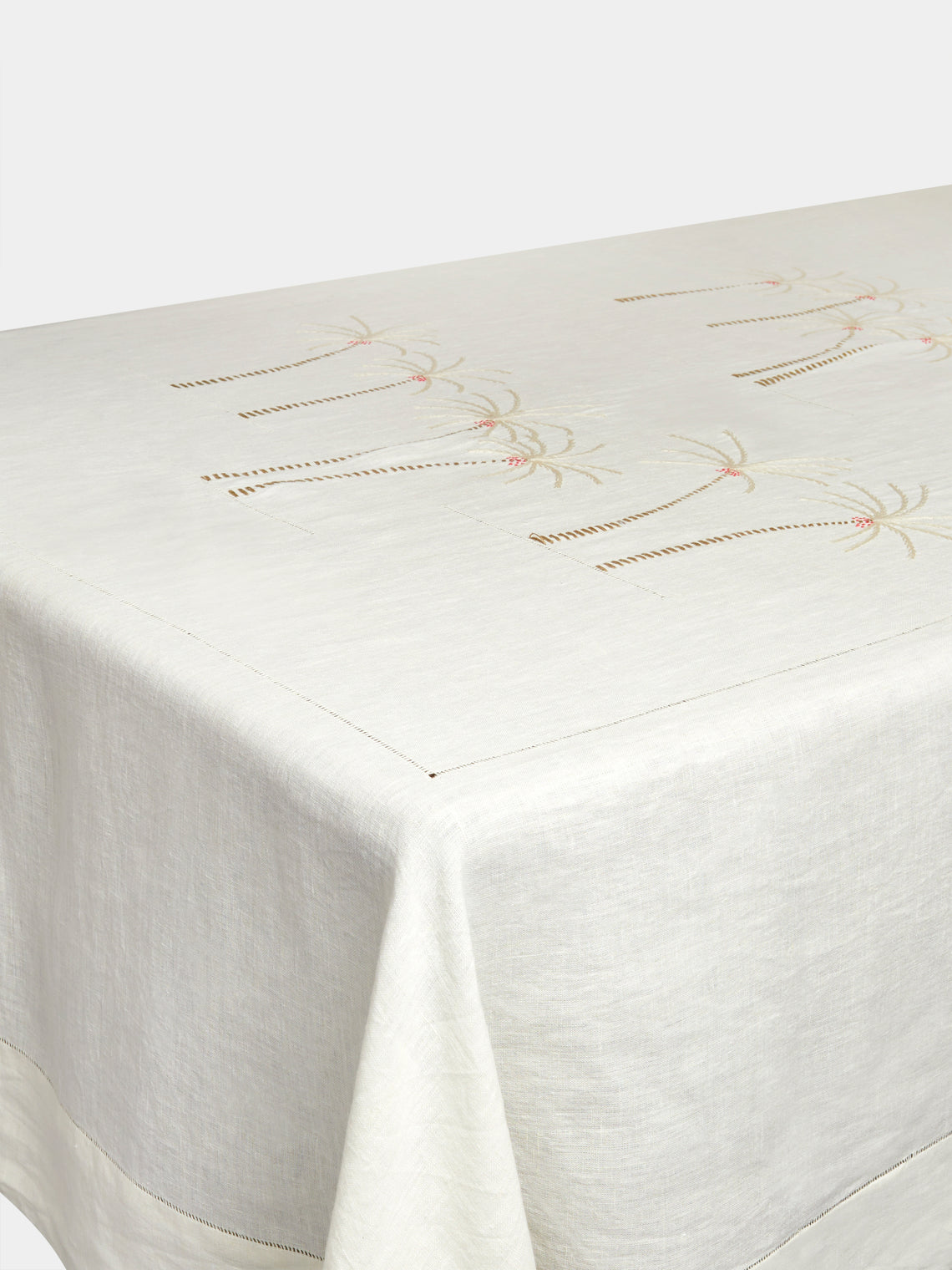 Malaika - Palm Tree Hand-Embroidered Linen Rectangular Tablecloth -  - ABASK
