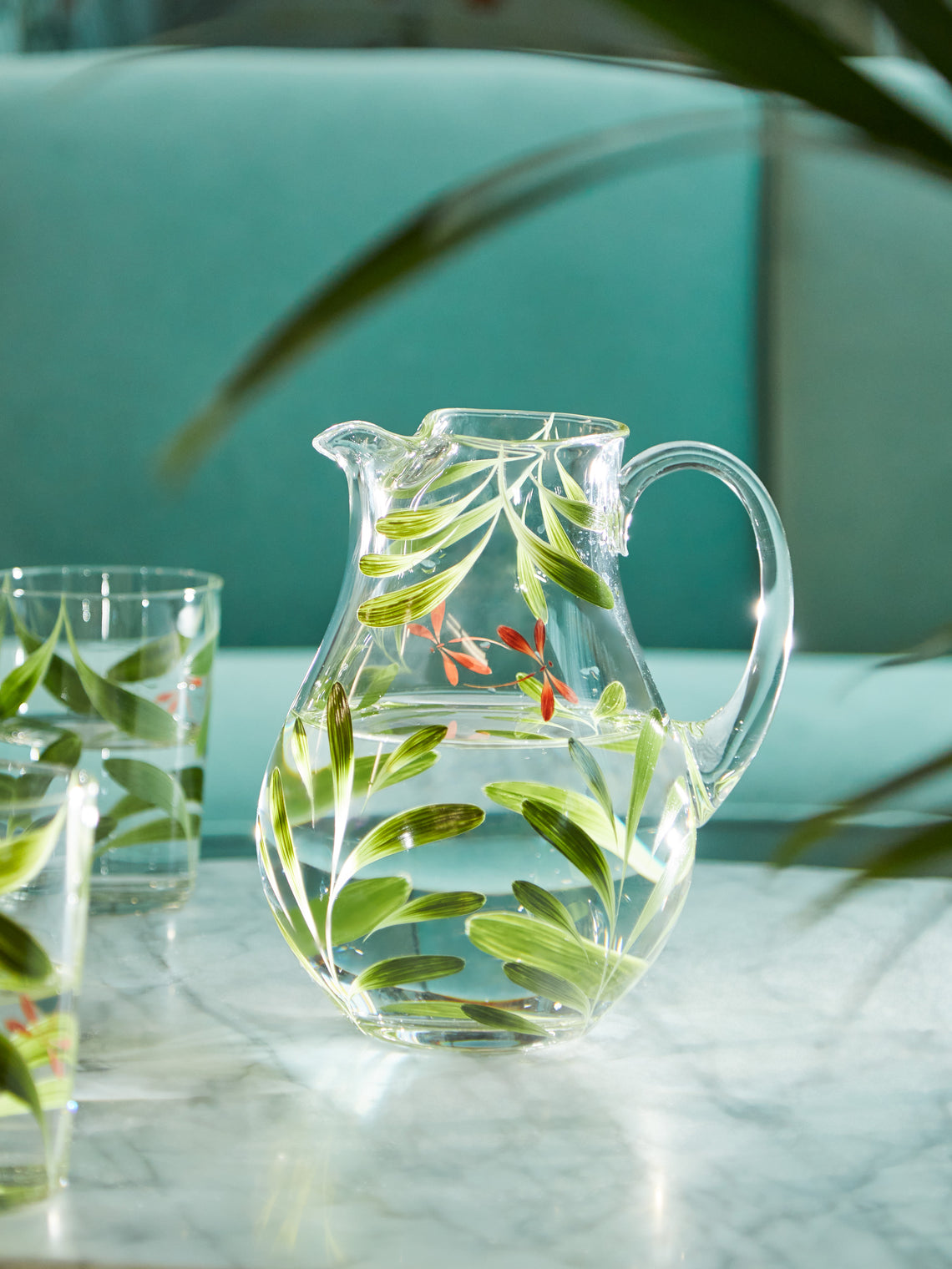 Los Vasos de Agua Clara - Dragonfly Hand-Painted Glass Jug -  - ABASK
