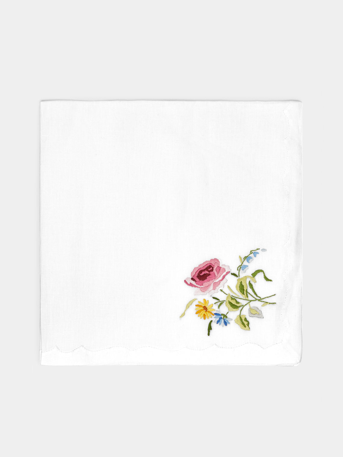 Taf Firenze - Fiammingo Hand-Embroidered Linen Tablecloth and Napkins (Set of 12) -  - ABASK